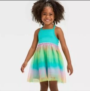 Toddler Girls' Cat & Jack Turquoise Rainbow Tulle Dress Size 12M